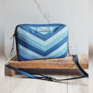 Michael Kors Crossbody Bag Womens Blue Leather Chevron Saffiano Camera Bag